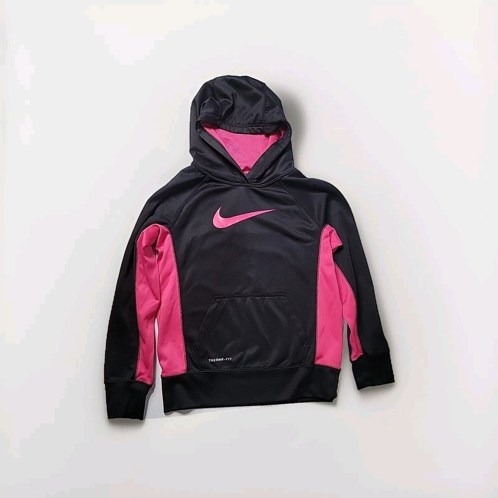 Nike‎ Hoodie Sweatshirt Girls Youth Medium Pullover Black Pink Therma Fit Kids